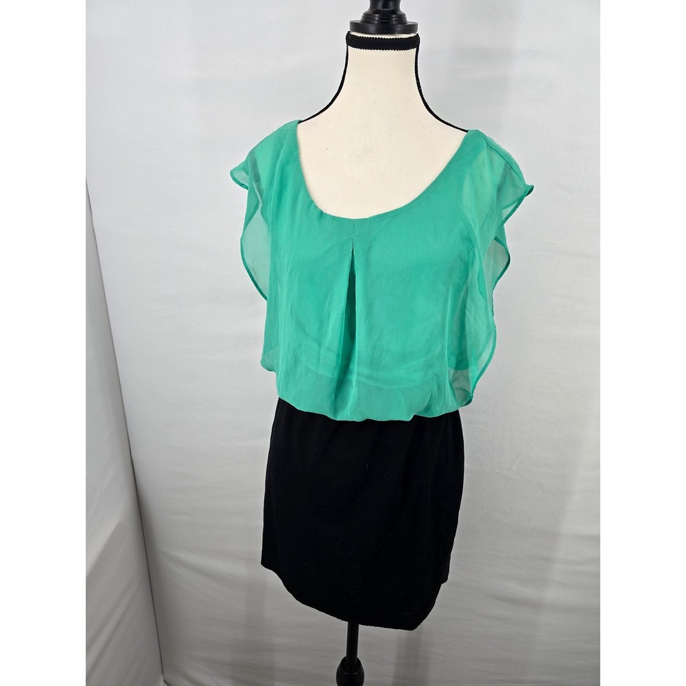 Candie's‎ Green and Black Colorblock Flutter Sleeve Mini Dress Medium